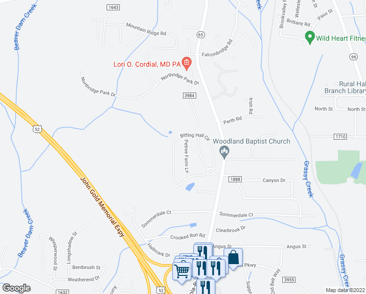 map of restaurants, bars, coffee shops, grocery stores, and more near 770 Petree Farm Lane in Rural Hall