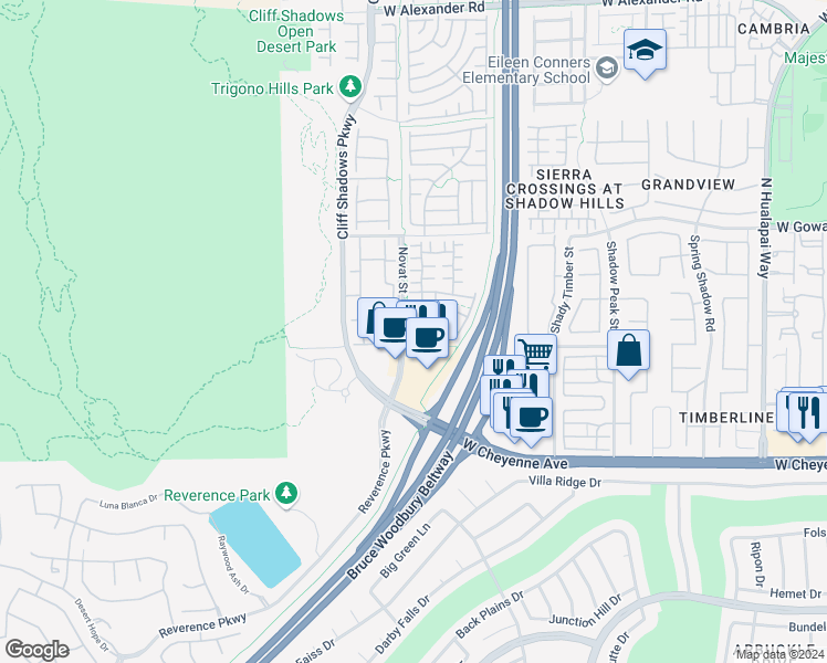 map of restaurants, bars, coffee shops, grocery stores, and more near 10633 West Double Spring Court in Las Vegas