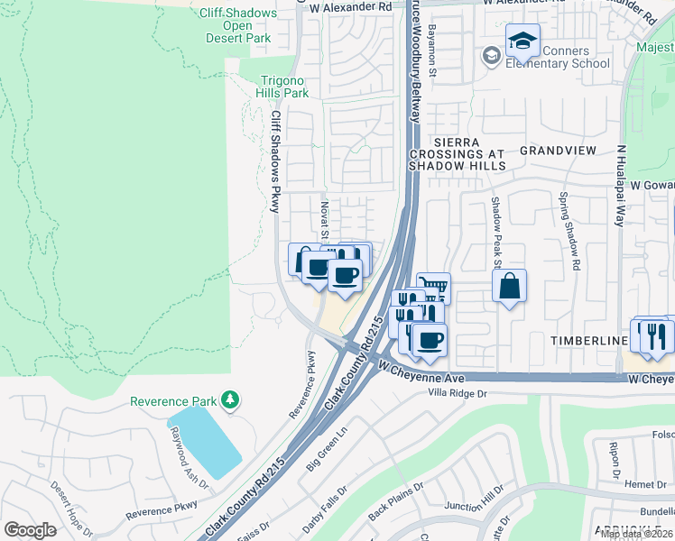 map of restaurants, bars, coffee shops, grocery stores, and more near 10625 Nevada Falls Avenue in Las Vegas