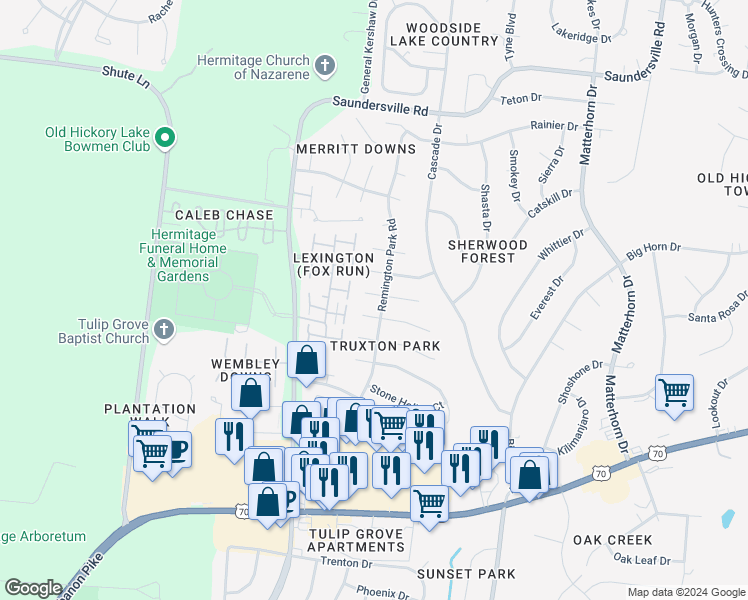 map of restaurants, bars, coffee shops, grocery stores, and more near 2705 Spring Farm Court in Nashville