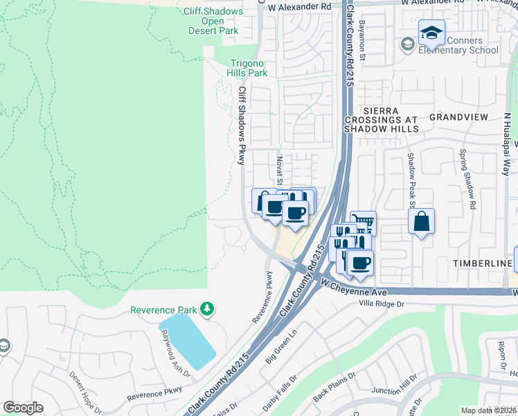 map of restaurants, bars, coffee shops, grocery stores, and more near 3350 Cactus Shadow Street in Las Vegas