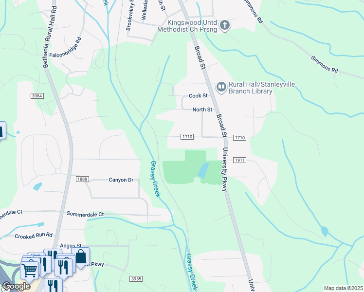 map of restaurants, bars, coffee shops, grocery stores, and more near 334 West Wall Street in Rural Hall