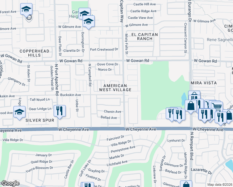 map of restaurants, bars, coffee shops, grocery stores, and more near 3324 Oeste Vista Street in Las Vegas