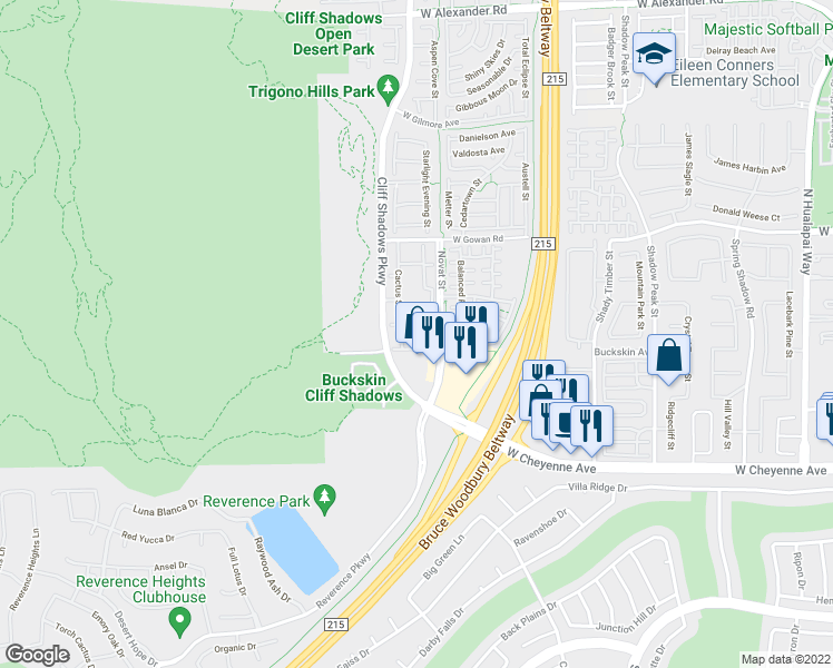 map of restaurants, bars, coffee shops, grocery stores, and more near 3351 Indian Shadow Street in Las Vegas