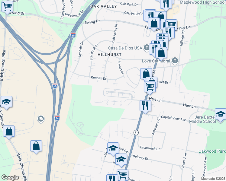 map of restaurants, bars, coffee shops, grocery stores, and more near 751 Cottage Park Drive in Nashville