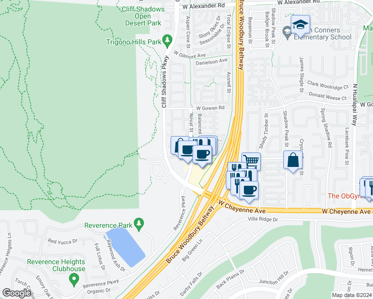 map of restaurants, bars, coffee shops, grocery stores, and more near 3354 Indian Shadow Street in Las Vegas