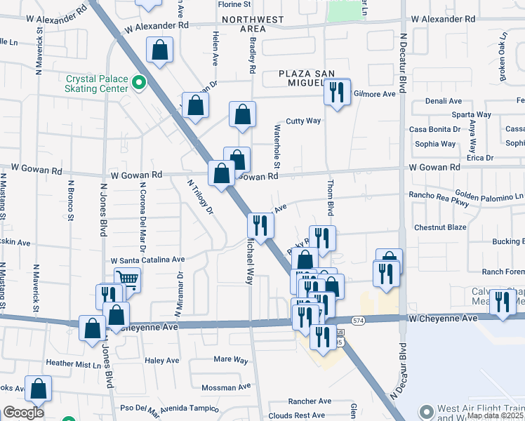 map of restaurants, bars, coffee shops, grocery stores, and more near 3500 North Rancho Drive in Las Vegas