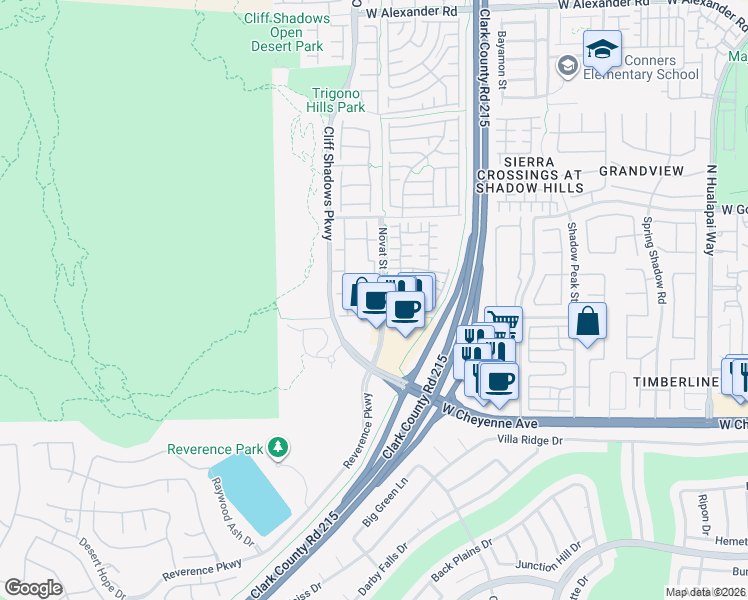 map of restaurants, bars, coffee shops, grocery stores, and more near 3354 Indian Shadow Street in Las Vegas