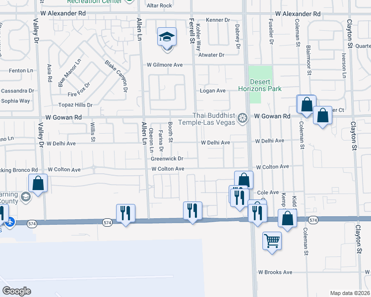 map of restaurants, bars, coffee shops, grocery stores, and more near 3437 Sullivan Circle in North Las Vegas