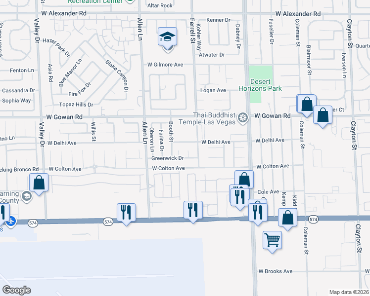 map of restaurants, bars, coffee shops, grocery stores, and more near 3437 Sullivan Circle in North Las Vegas