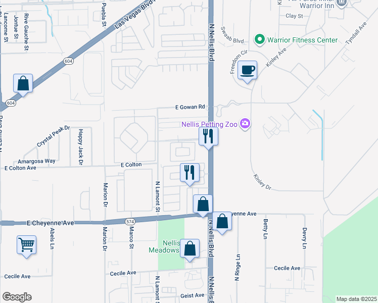 map of restaurants, bars, coffee shops, grocery stores, and more near in Sunrise Manor