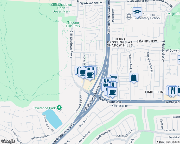 map of restaurants, bars, coffee shops, grocery stores, and more near 10625 Nevada Falls Avenue in Las Vegas