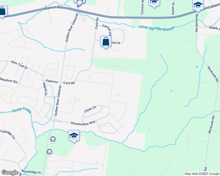 map of restaurants, bars, coffee shops, grocery stores, and more near 774 Rolling Creek Drive in Mt. Juliet