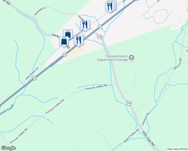 map of restaurants, bars, coffee shops, grocery stores, and more near 719 Possum Valley Rd in Maynardville