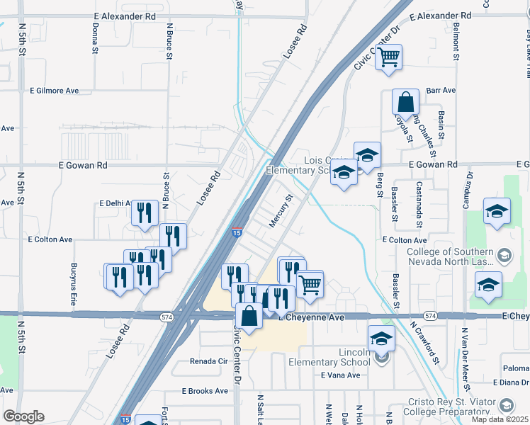map of restaurants, bars, coffee shops, grocery stores, and more near 2200C Comet Avenue in North Las Vegas