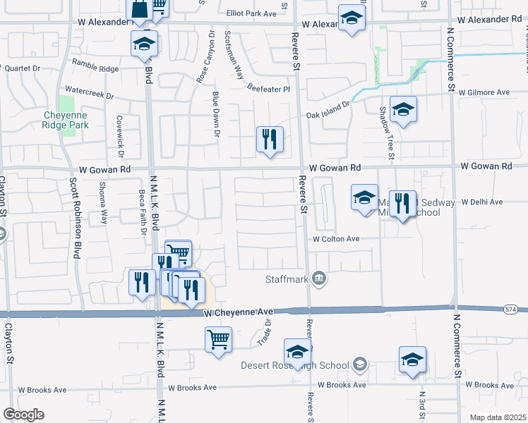 map of restaurants, bars, coffee shops, grocery stores, and more near 917 Mandolin Way in North Las Vegas