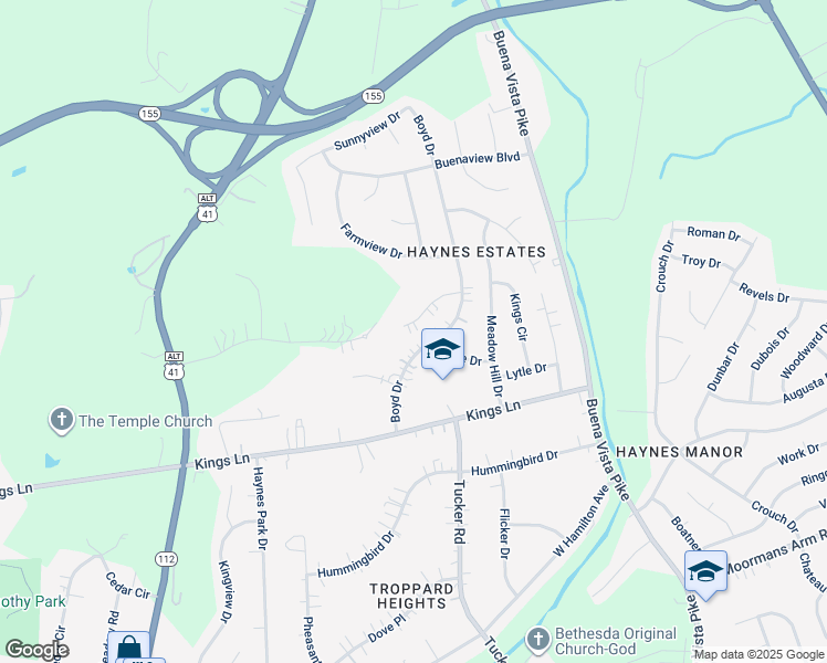 map of restaurants, bars, coffee shops, grocery stores, and more near 4052 Boyd Drive in Nashville