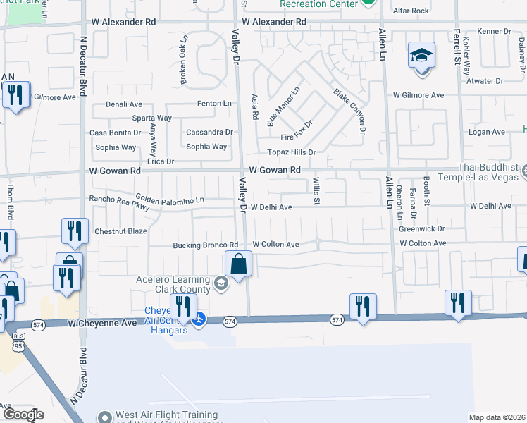 map of restaurants, bars, coffee shops, grocery stores, and more near 4205 West Delhi Avenue in North Las Vegas