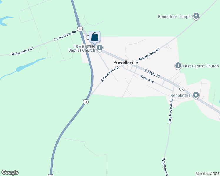 map of restaurants, bars, coffee shops, grocery stores, and more near 307 South Commerce Street in Colerain