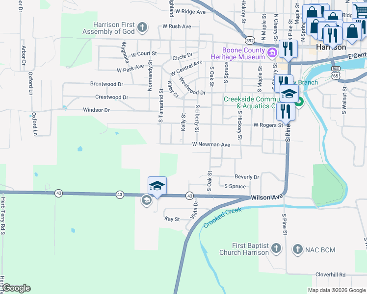 map of restaurants, bars, coffee shops, grocery stores, and more near 1010 West Newman Avenue in Harrison