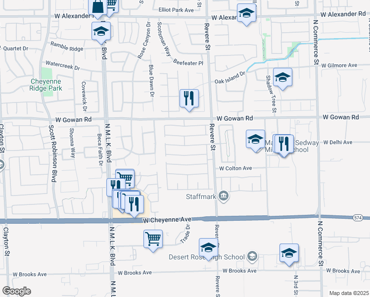map of restaurants, bars, coffee shops, grocery stores, and more near 917 Mandolin Way in North Las Vegas