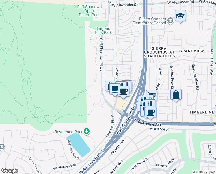 map of restaurants, bars, coffee shops, grocery stores, and more near 3360 Cactus Shadow Street in Las Vegas