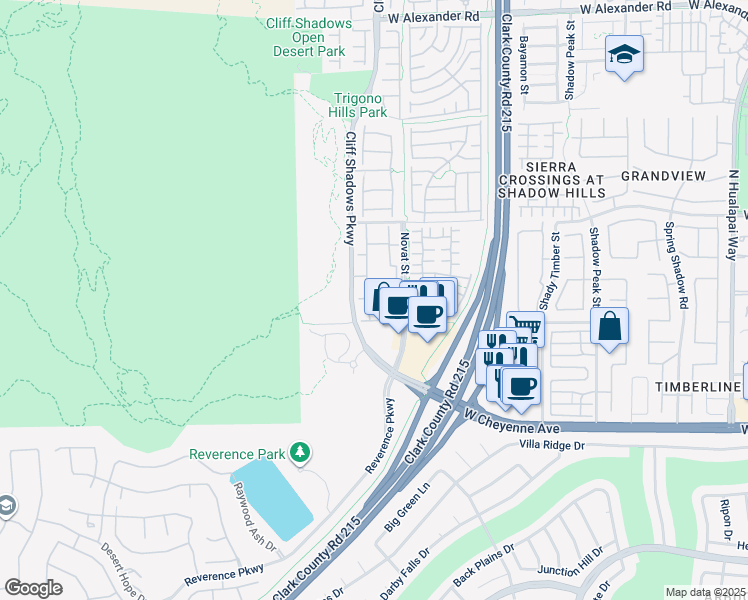map of restaurants, bars, coffee shops, grocery stores, and more near 3360 Cactus Shadow Street in Las Vegas