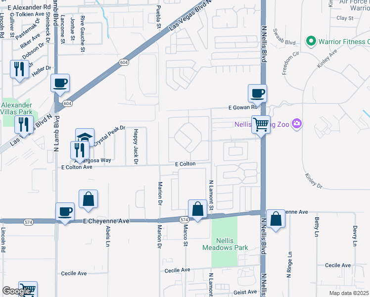 map of restaurants, bars, coffee shops, grocery stores, and more near 3400 Dromedary Way in Las Vegas