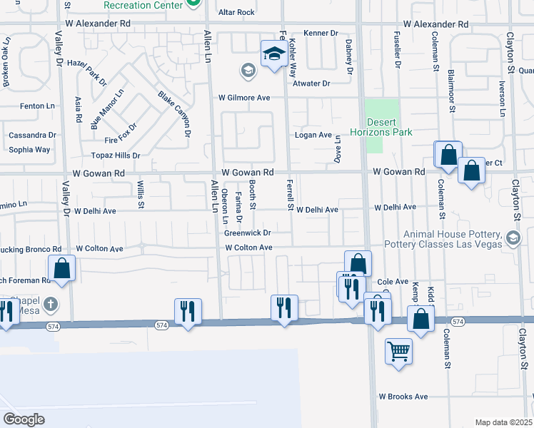 map of restaurants, bars, coffee shops, grocery stores, and more near 3413 West Delhi Avenue in North Las Vegas