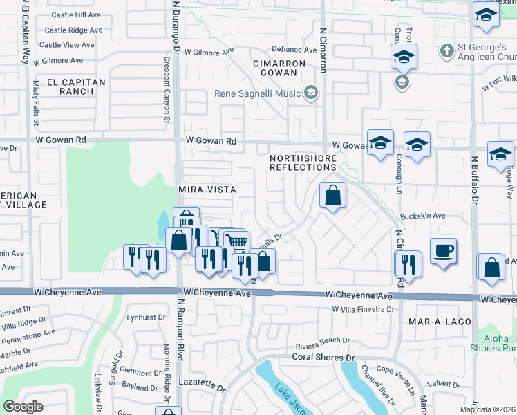 map of restaurants, bars, coffee shops, grocery stores, and more near 3404 Tuscany Village Drive in Las Vegas