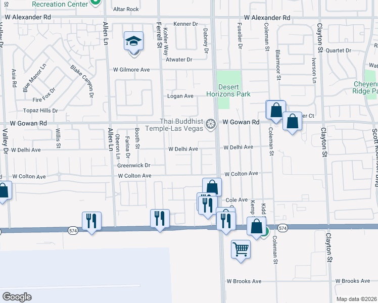 map of restaurants, bars, coffee shops, grocery stores, and more near 3106 Nebulous Circle in North Las Vegas