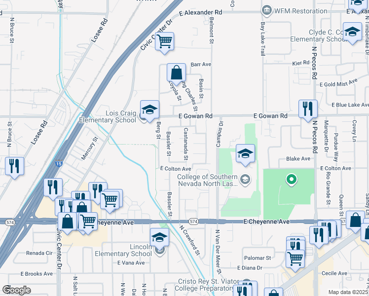 map of restaurants, bars, coffee shops, grocery stores, and more near 2810 Don Juan Court in North Las Vegas