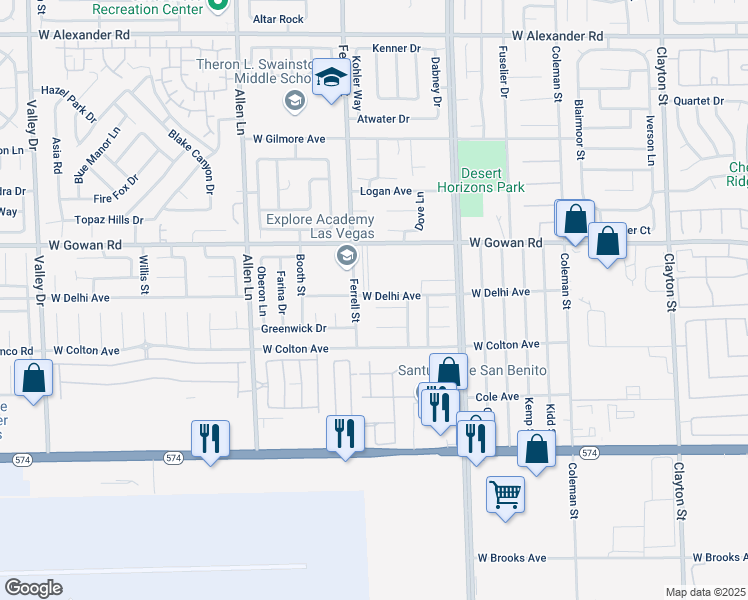 map of restaurants, bars, coffee shops, grocery stores, and more near 3130 Nebulous Circle in North Las Vegas