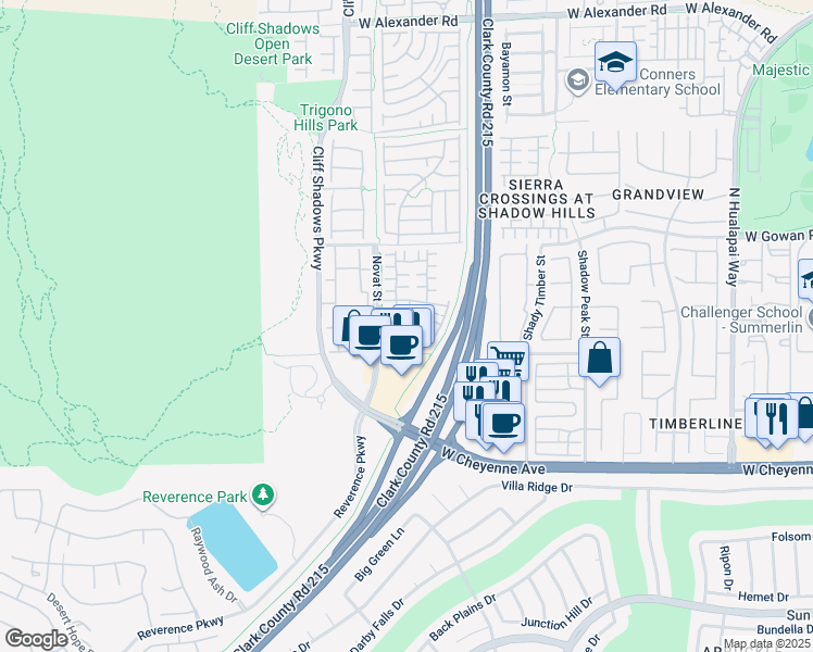 map of restaurants, bars, coffee shops, grocery stores, and more near 3433 Rock Face Court in Las Vegas