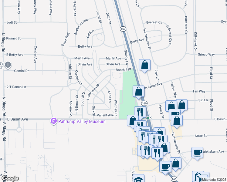 map of restaurants, bars, coffee shops, grocery stores, and more near 230 Whitney Lane in Pahrump