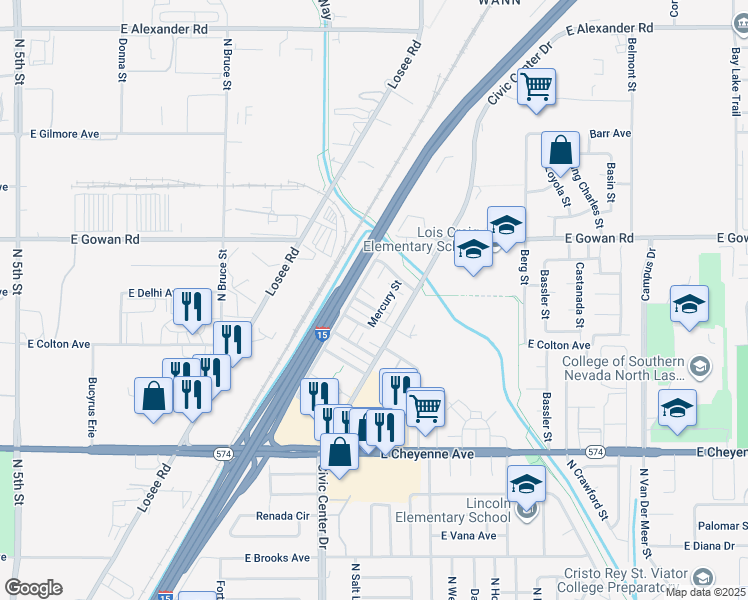 map of restaurants, bars, coffee shops, grocery stores, and more near 3505 Bulloch Street in North Las Vegas