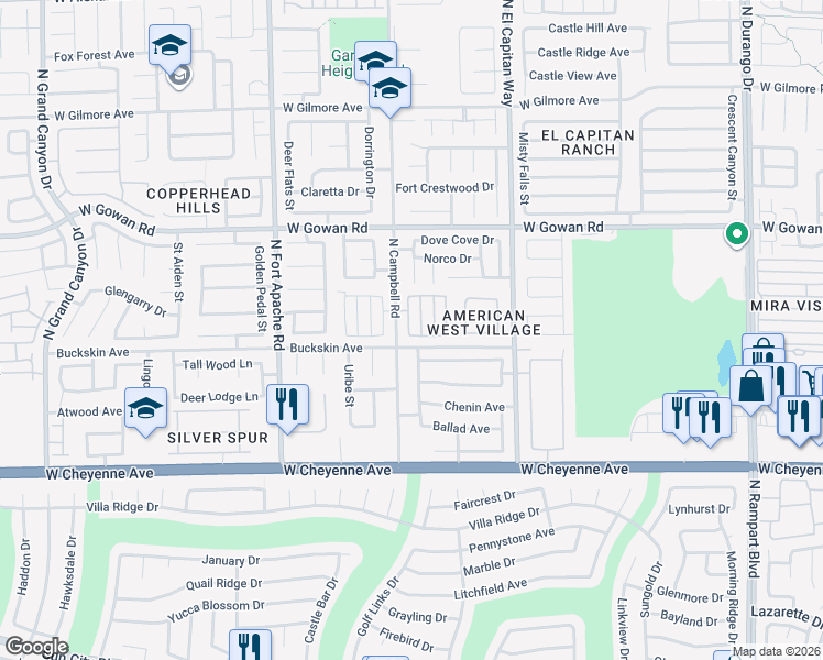 map of restaurants, bars, coffee shops, grocery stores, and more near 3472 Creek River Drive in Las Vegas
