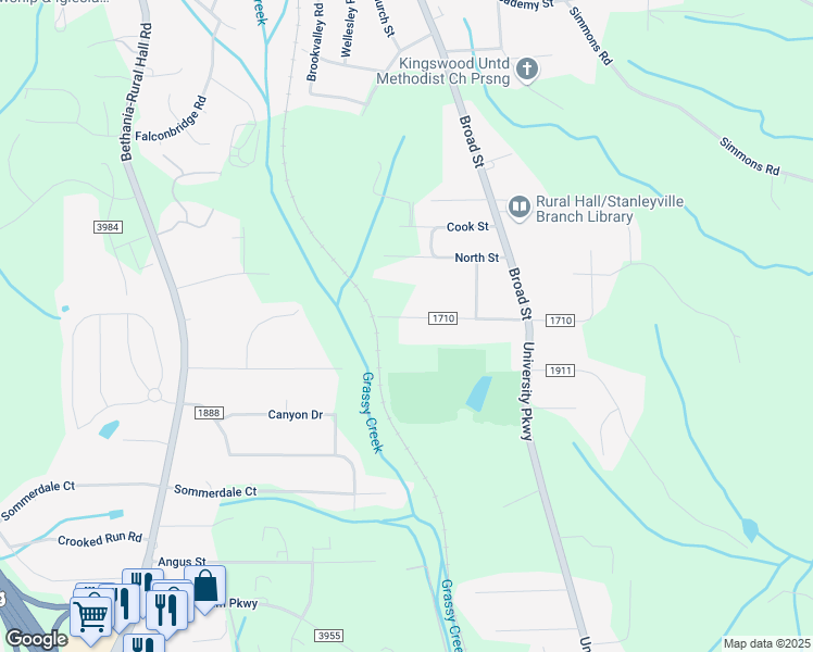 map of restaurants, bars, coffee shops, grocery stores, and more near 371 West Wall Street in Rural Hall