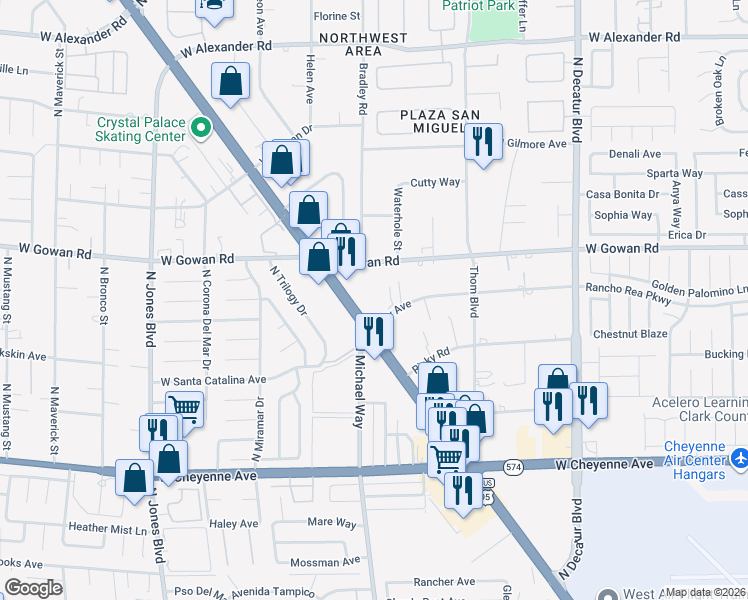 map of restaurants, bars, coffee shops, grocery stores, and more near 3500 North Rancho Drive in Las Vegas