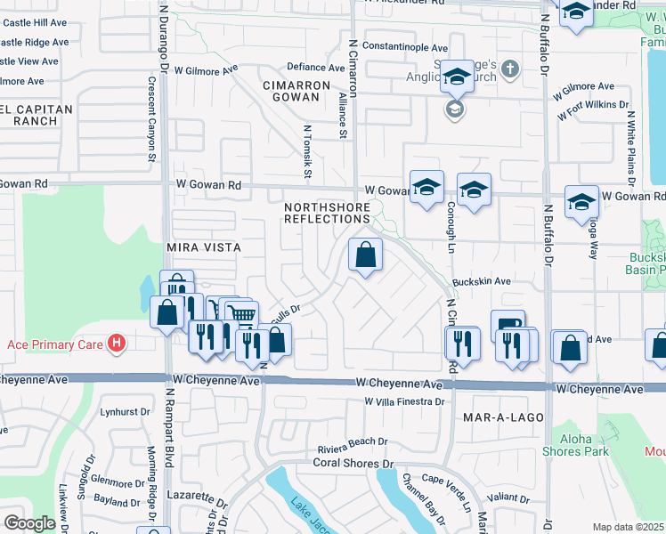 map of restaurants, bars, coffee shops, grocery stores, and more near 3416 Coconino Lane in Las Vegas