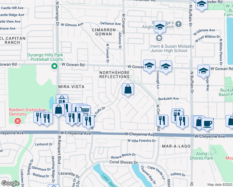 map of restaurants, bars, coffee shops, grocery stores, and more near 3416 Coconino Lane in Las Vegas