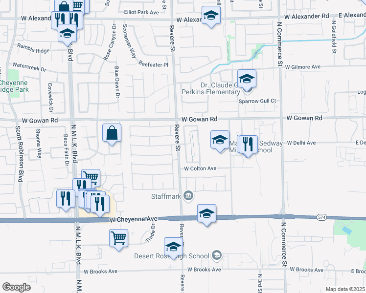map of restaurants, bars, coffee shops, grocery stores, and more near 3457 Quiet Pueblo Street in North Las Vegas