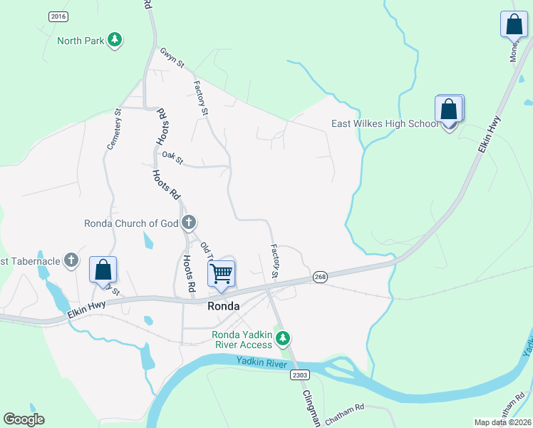 map of restaurants, bars, coffee shops, grocery stores, and more near 706 Factory Street in Ronda