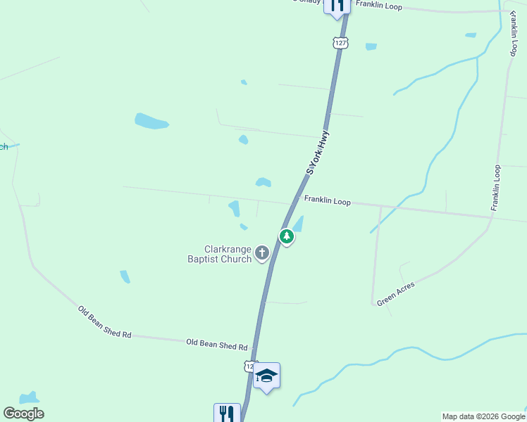 map of restaurants, bars, coffee shops, grocery stores, and more near 6166 South York Highway in Clarkrange