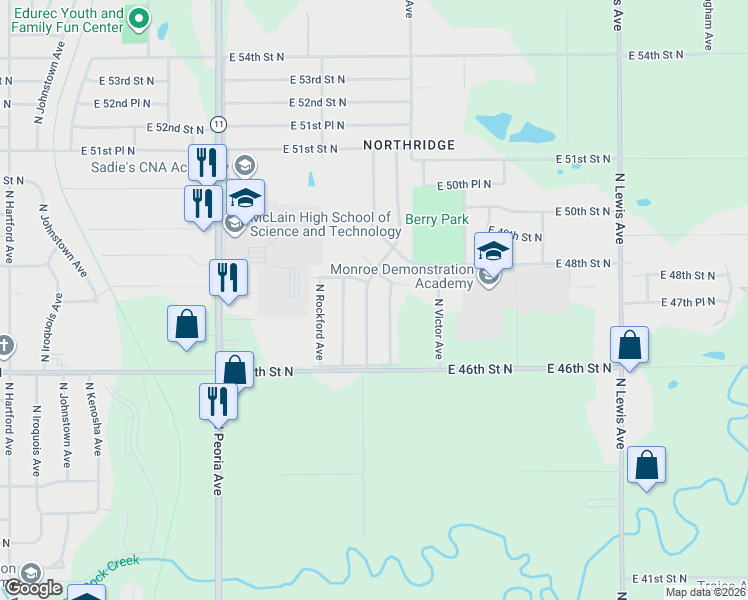 map of restaurants, bars, coffee shops, grocery stores, and more near 4680 North Troost Avenue in Tulsa