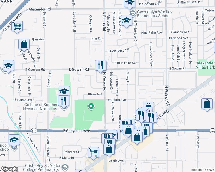 map of restaurants, bars, coffee shops, grocery stores, and more near 3511 Marquette Drive in Las Vegas