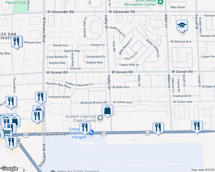 map of restaurants, bars, coffee shops, grocery stores, and more near 3508 Trotting Horse Road in North Las Vegas