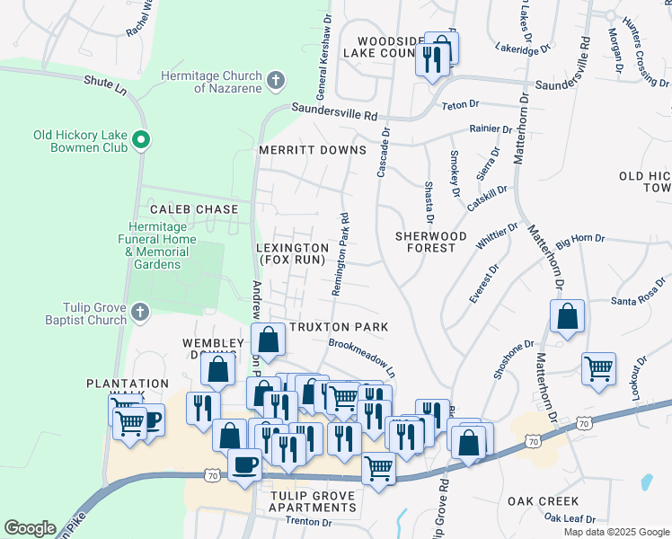 map of restaurants, bars, coffee shops, grocery stores, and more near 2901 Summer Hollow Court in Nashville