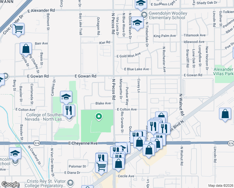 map of restaurants, bars, coffee shops, grocery stores, and more near 3511 Marquette Drive in Las Vegas
