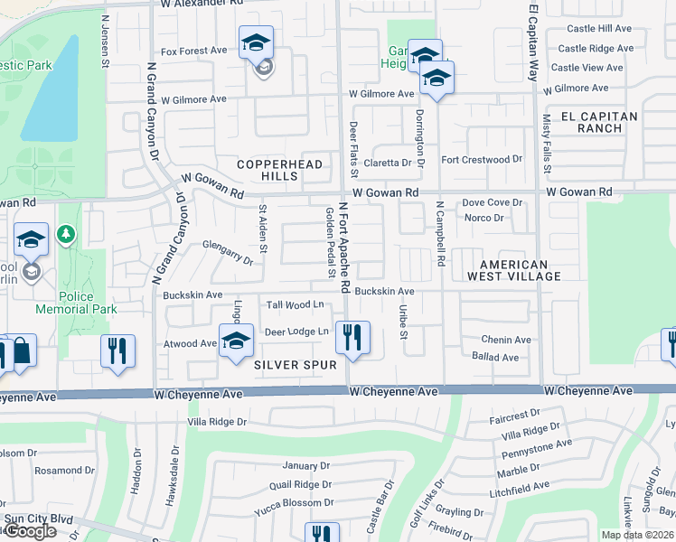 map of restaurants, bars, coffee shops, grocery stores, and more near 3412 Golden Pedal Street in Las Vegas